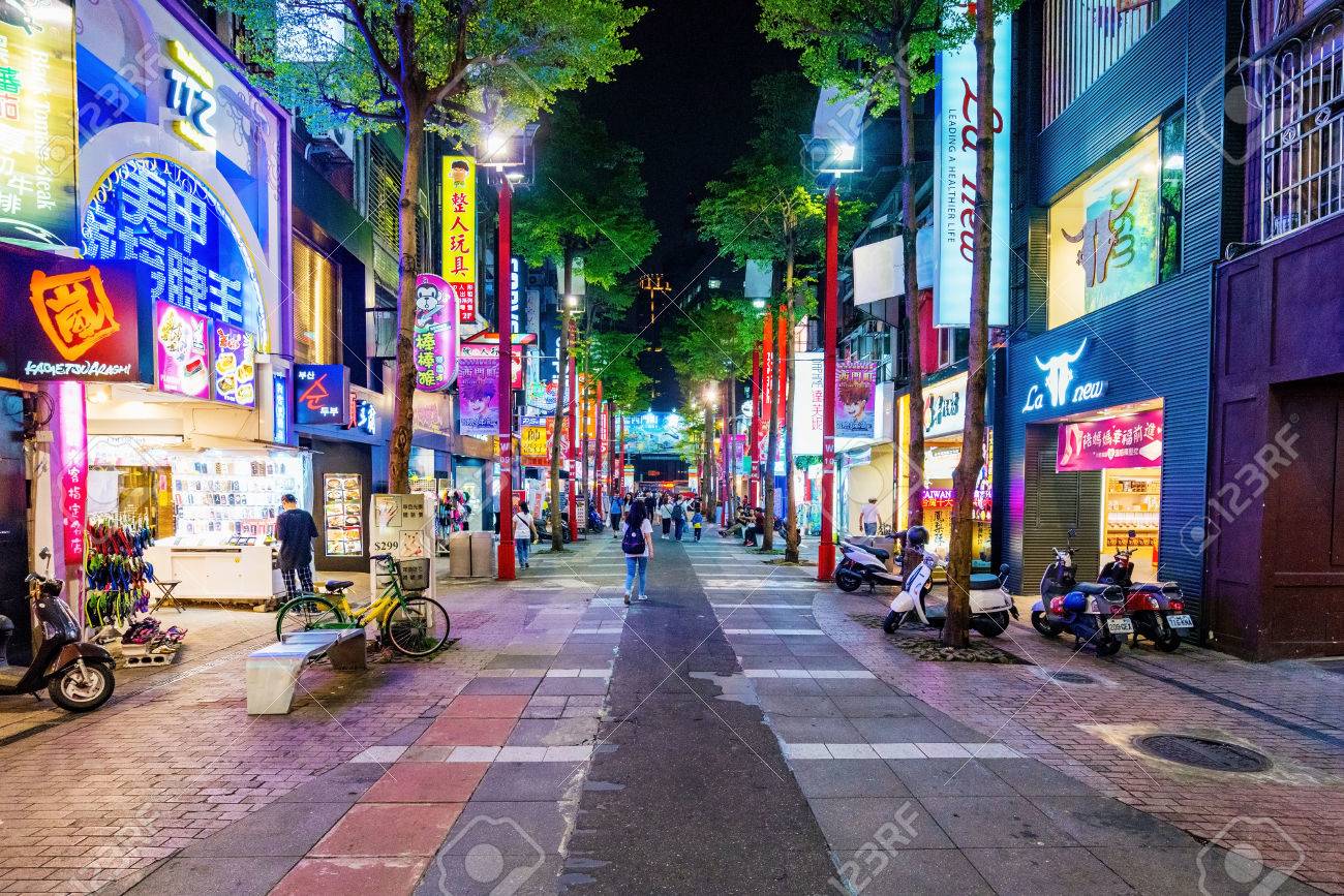 Ximen high street shops at night